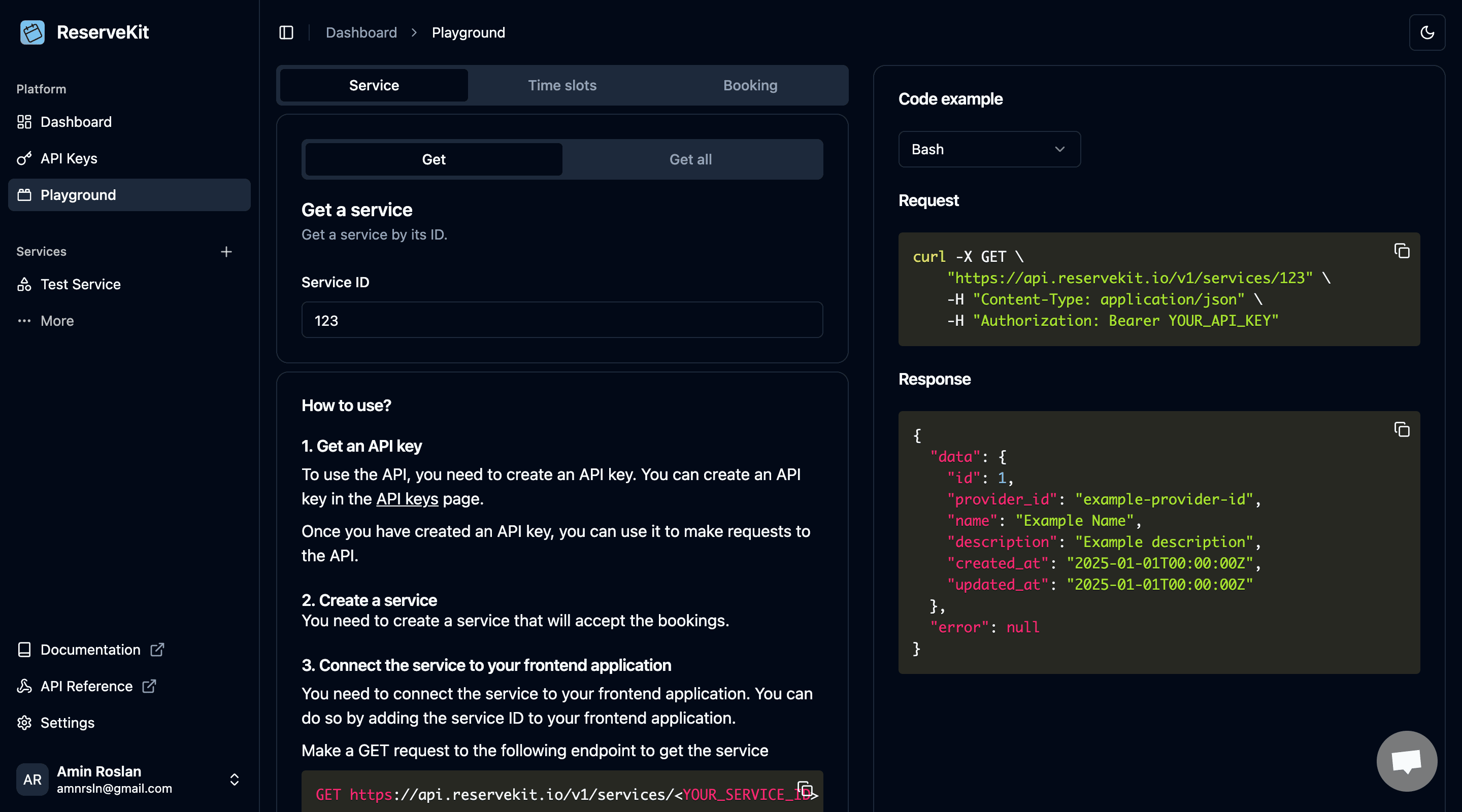 old playground page in dashboard